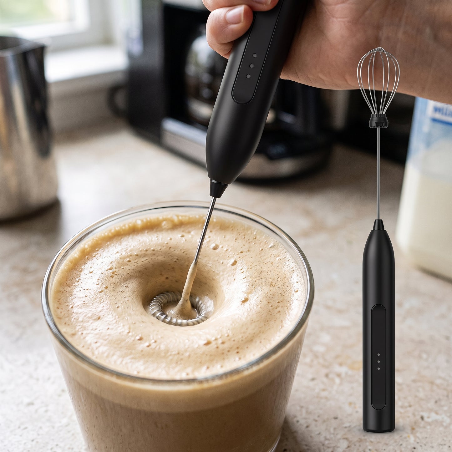 USB Rechargeable Electric Milk Frother Coffee Whisk Mixer