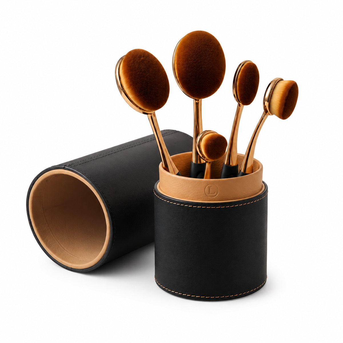 Lcosmetic Oval Makeup Brush Set with Premium Branded Case – 5 Piece Blending Brushes