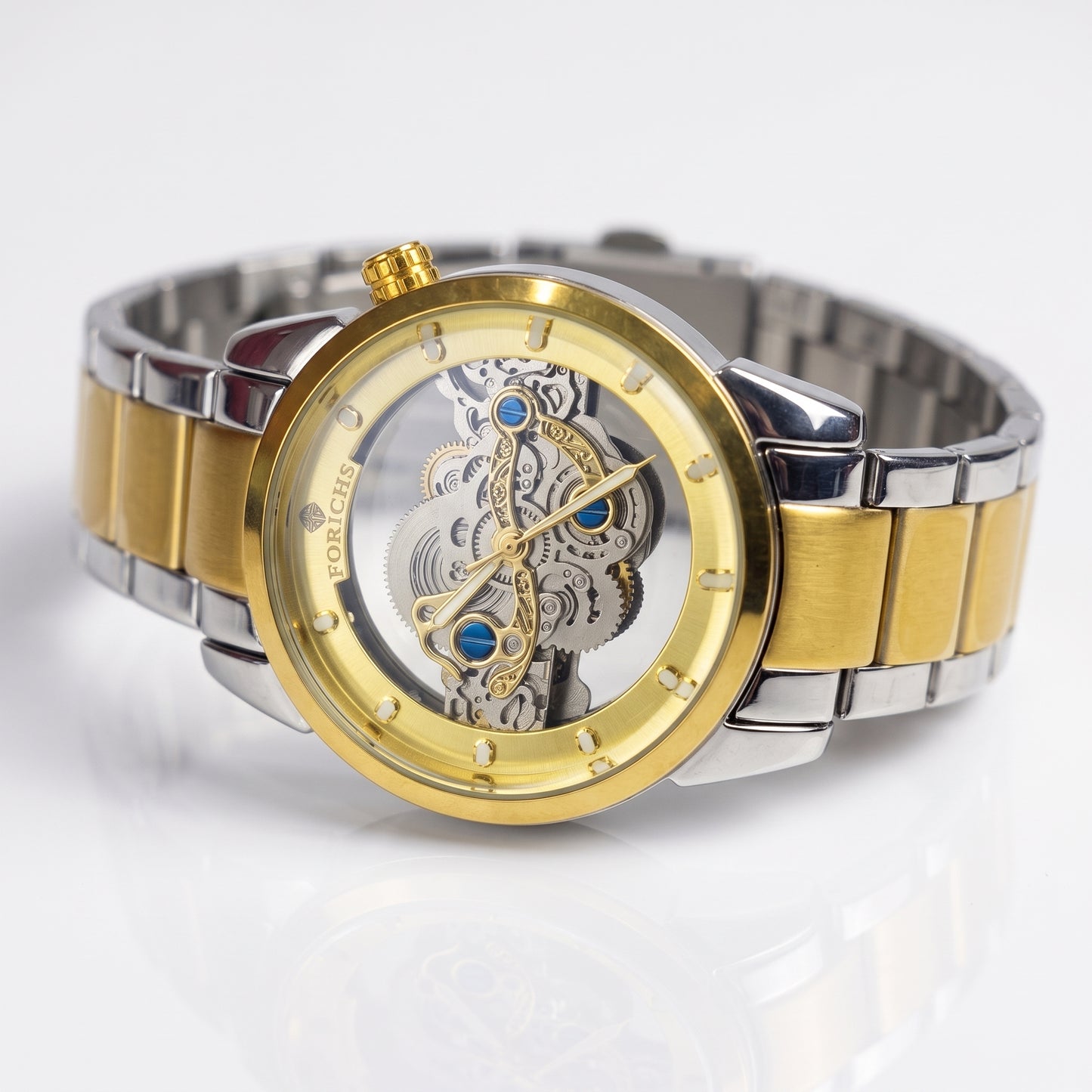 FORICHS Two-Tone Gold Quartz Skeleton Watch