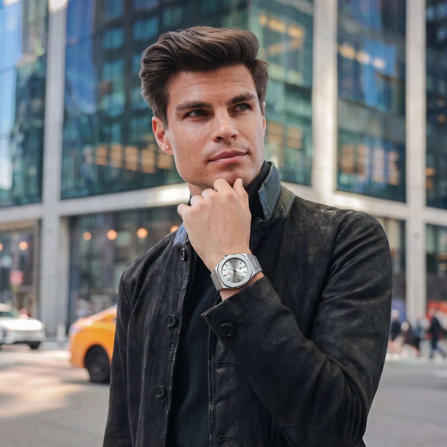 RUSTET Men's Ultra-Thin Sunburst Watch – Heavy Steel, Date Window & Waterproof