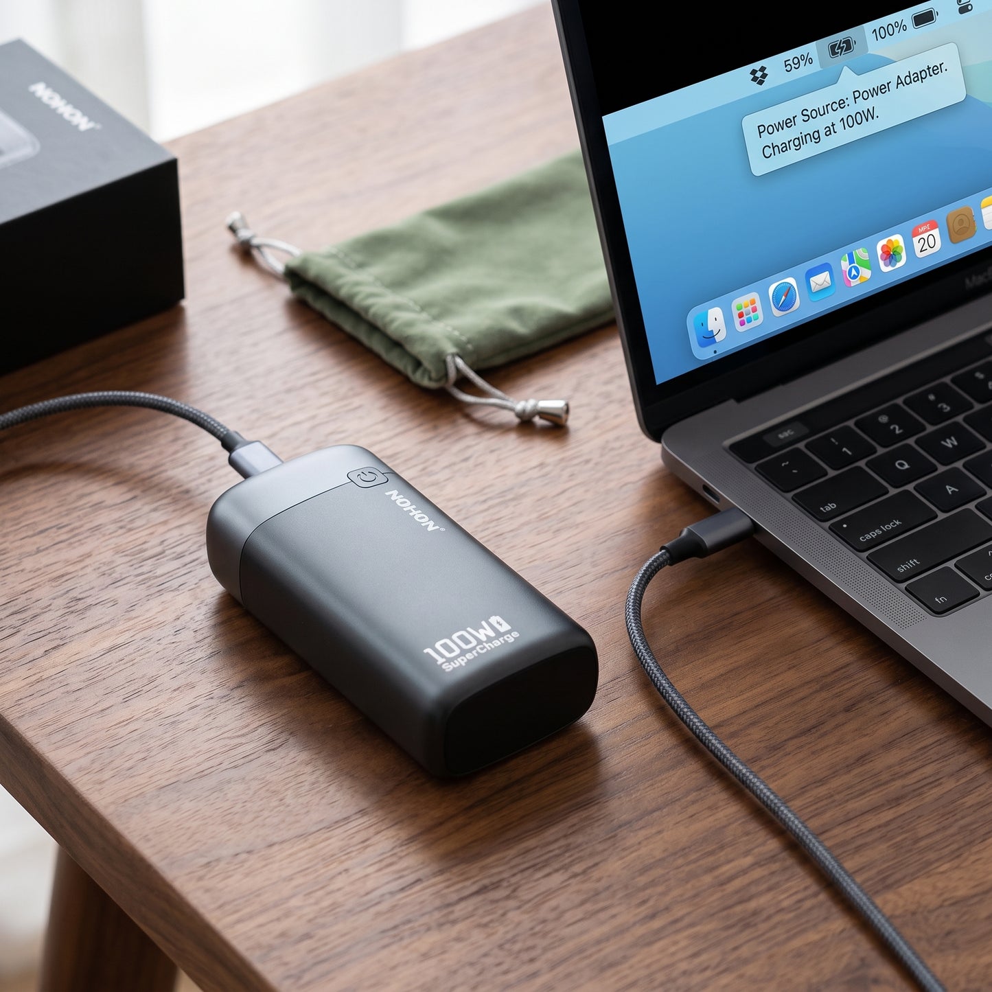 NOHON 100W SuperCharge Power Bank 20000mAh — Fast Charging with Fabric Cover