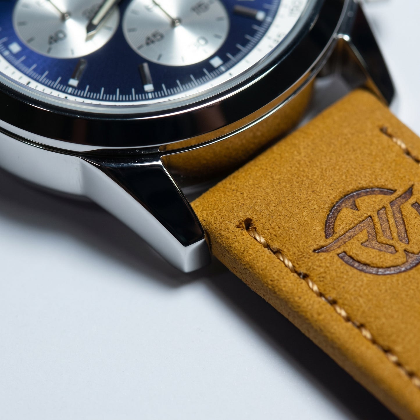 RUSTET Blue Dial Chronograph Watch – Tan Leather Strap with Premium Branded Case