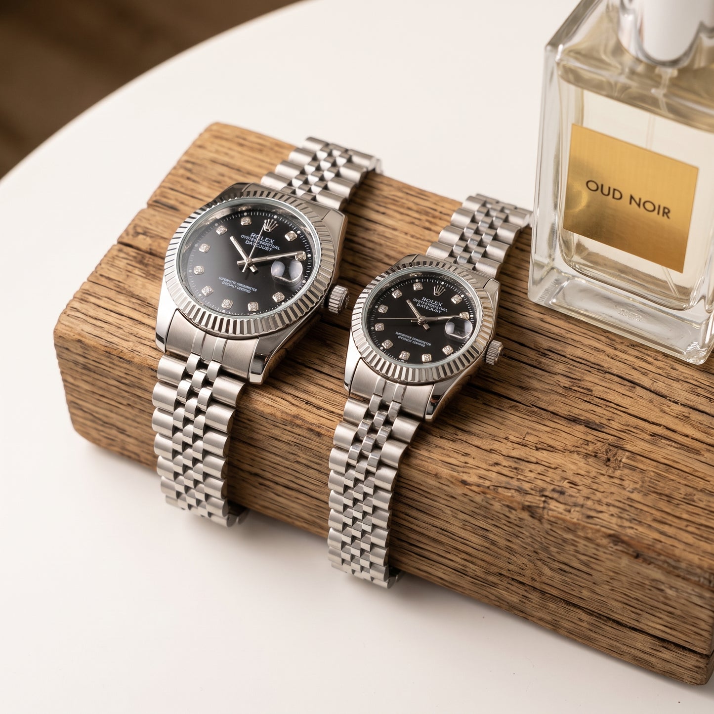 Rolex Datejust Couple Watch Set – Black Dial, Fluted Bezel & Jubilee Bracelet (His & Hers)