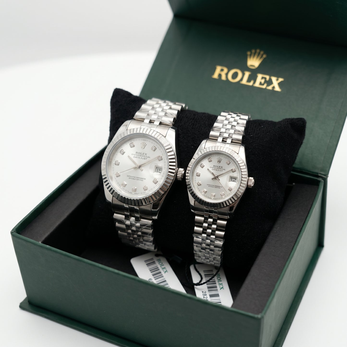 Rolex Datejust Couple Watch Set – Silver Dial, Fluted Bezel & Jubilee Bracelet (His & Hers)