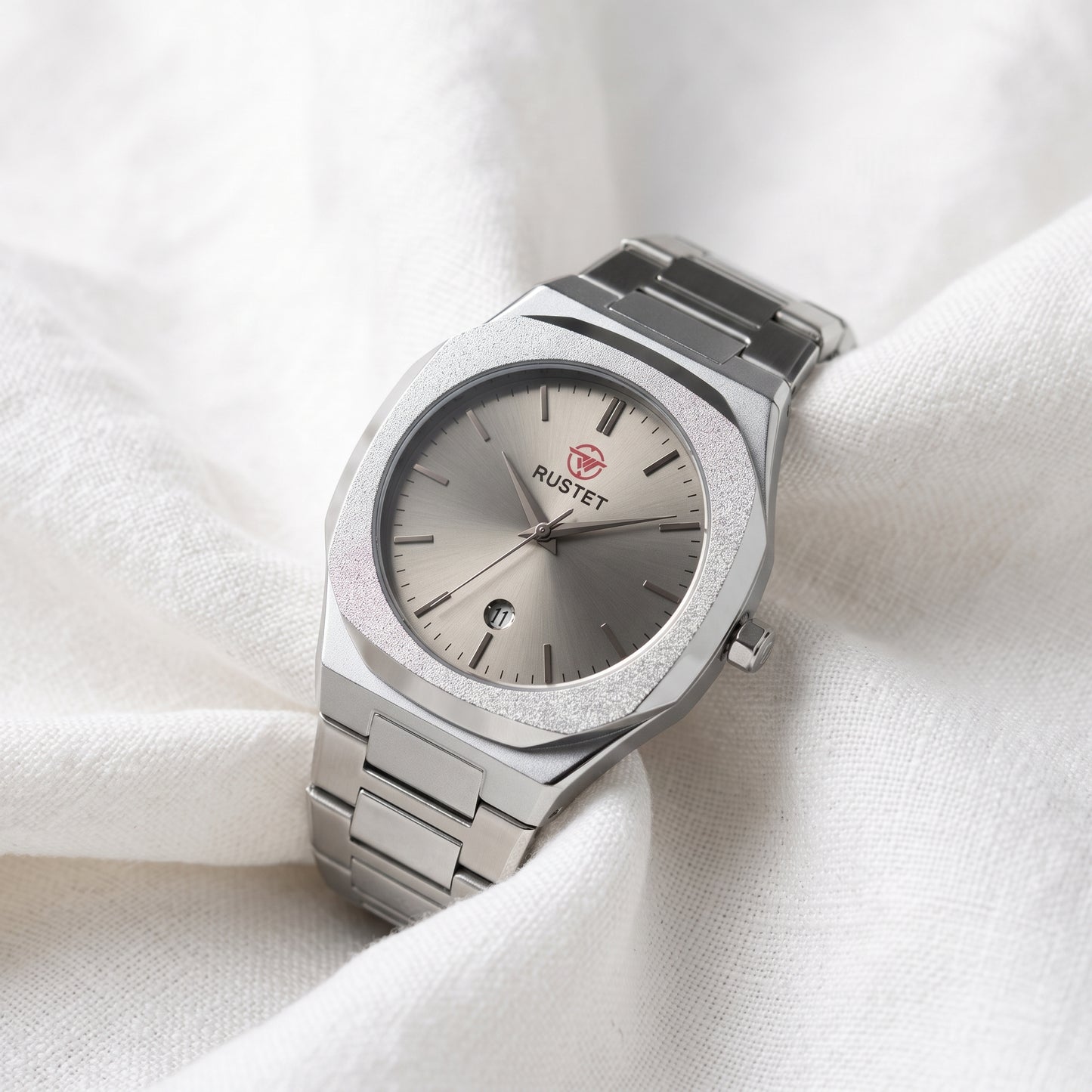 RUSTET Men's Ultra-Thin Sunburst Watch – Grey Dial, Heavy Steel & Waterproof