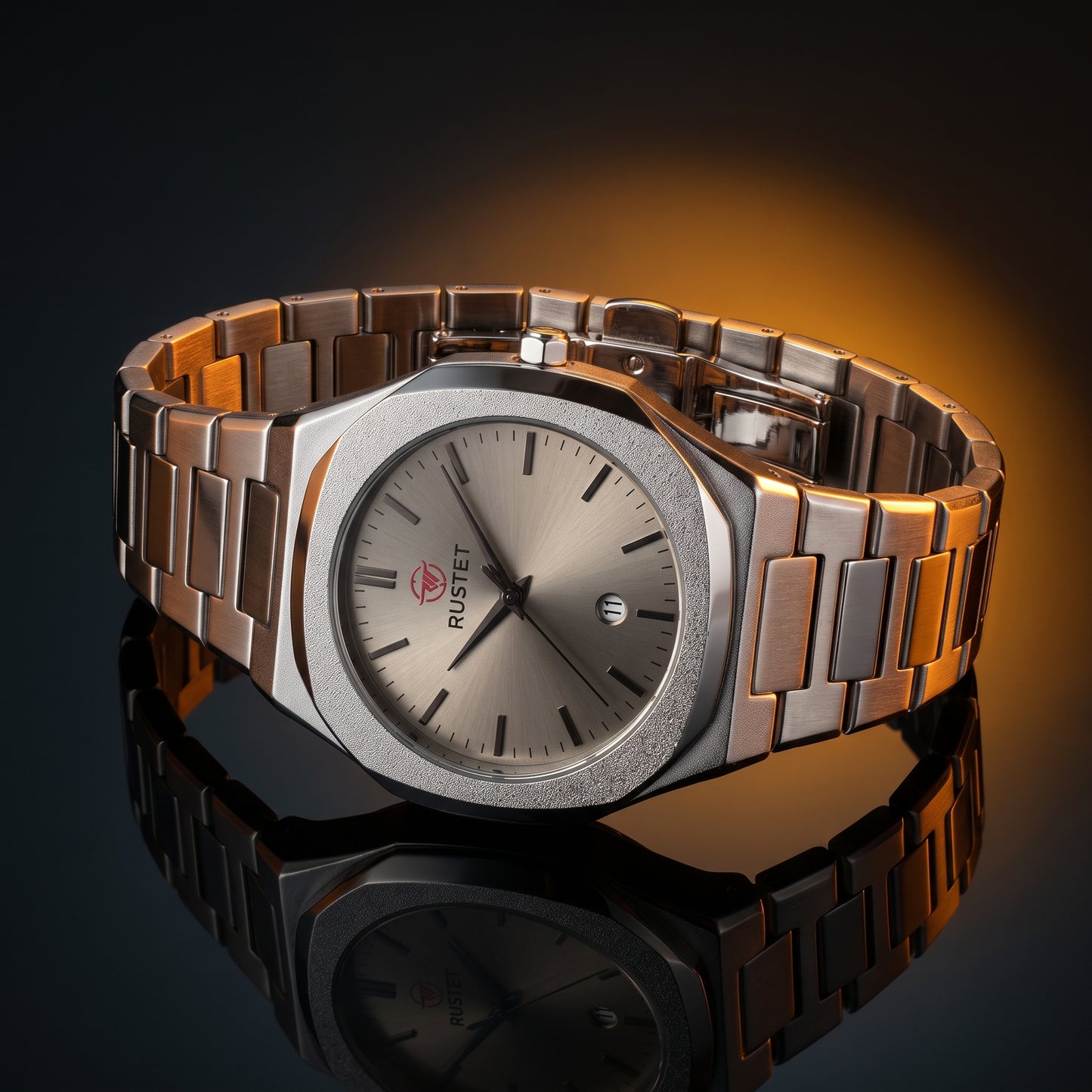 RUSTET Men's Ultra-Thin Sunburst Watch – Grey Dial, Heavy Steel & Waterproof
