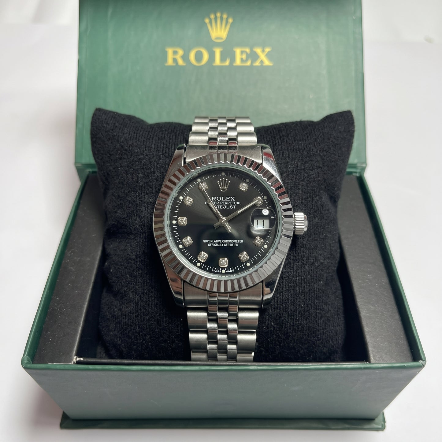 Rolex Women's Datejust Watch – Black Dial, Fluted Bezel & Jubilee Bracelet