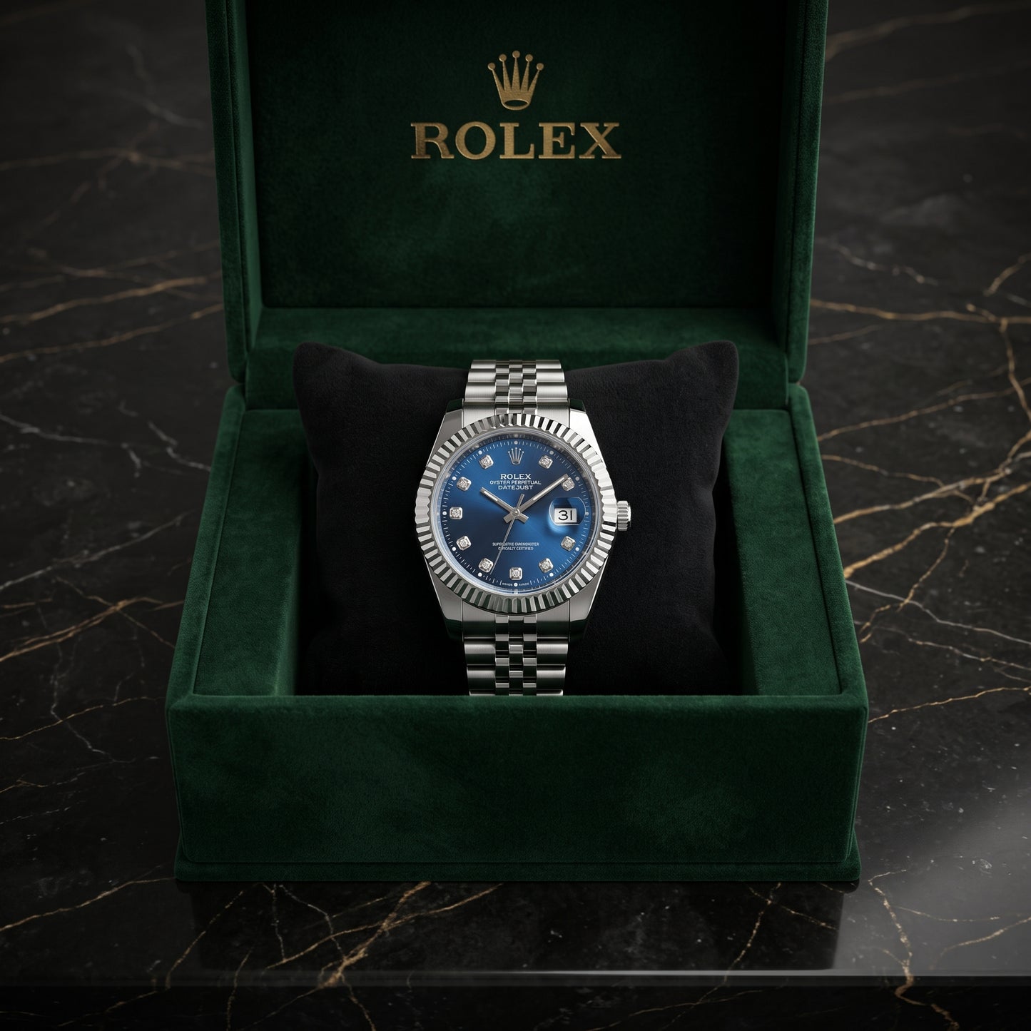 Rolex Men's Datejust Watch – Blue Dial, Fluted Bezel & Jubilee Bracelet