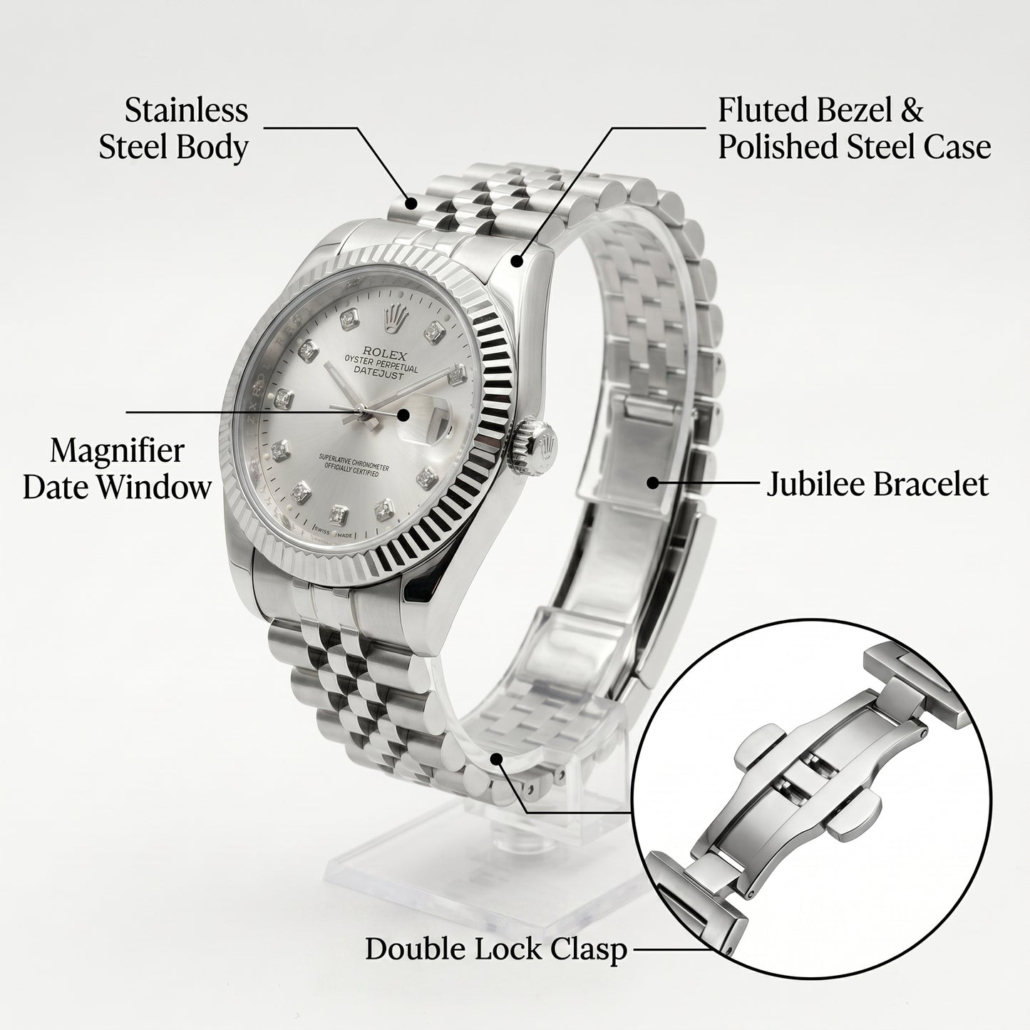 Rolex Datejust Couple Watch Set – Silver Dial, Fluted Bezel & Jubilee Bracelet (His & Hers)