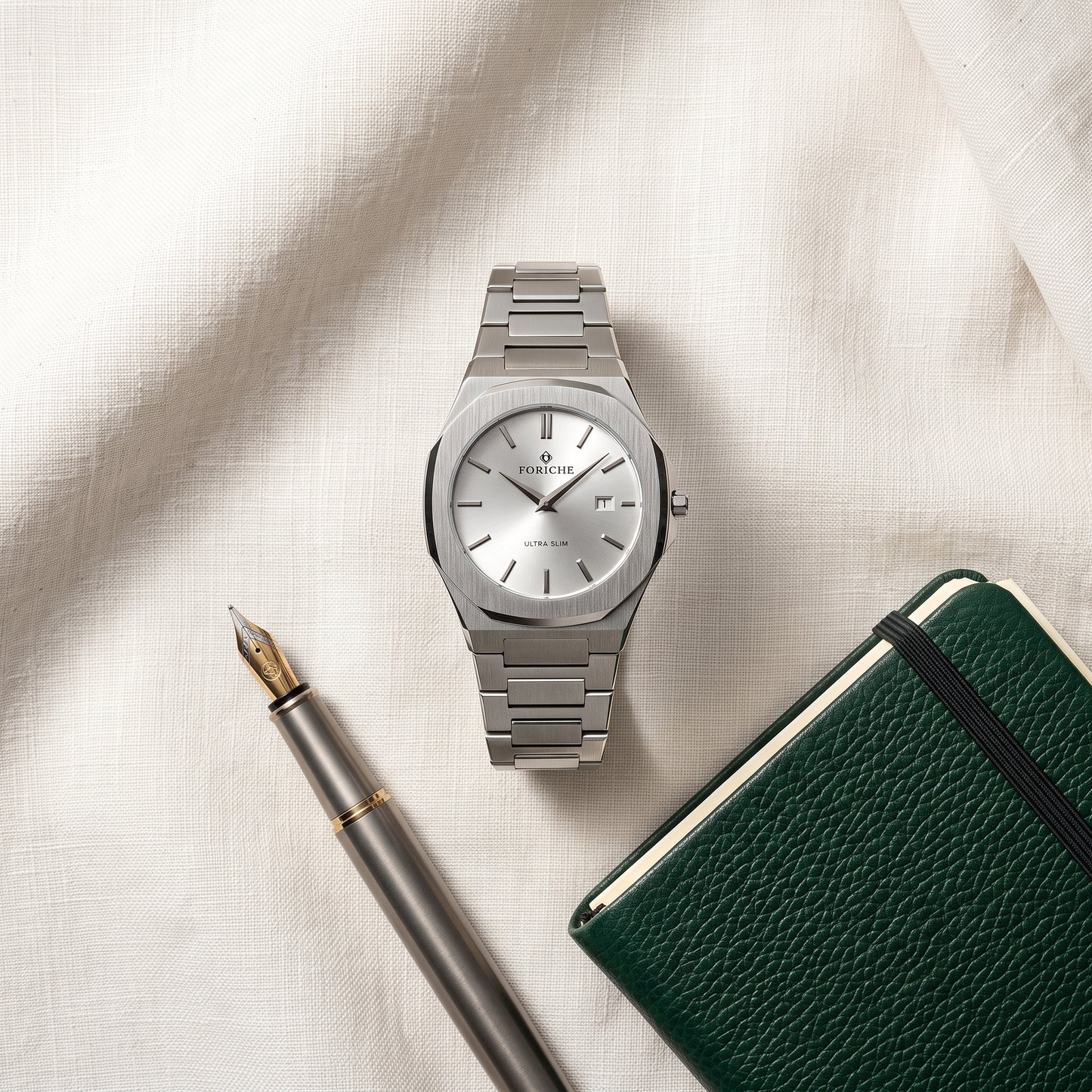 FORICHS Men’s Ultra-Thin Quartz Watch – Sapphire Crystal, Stainless Steel & Date