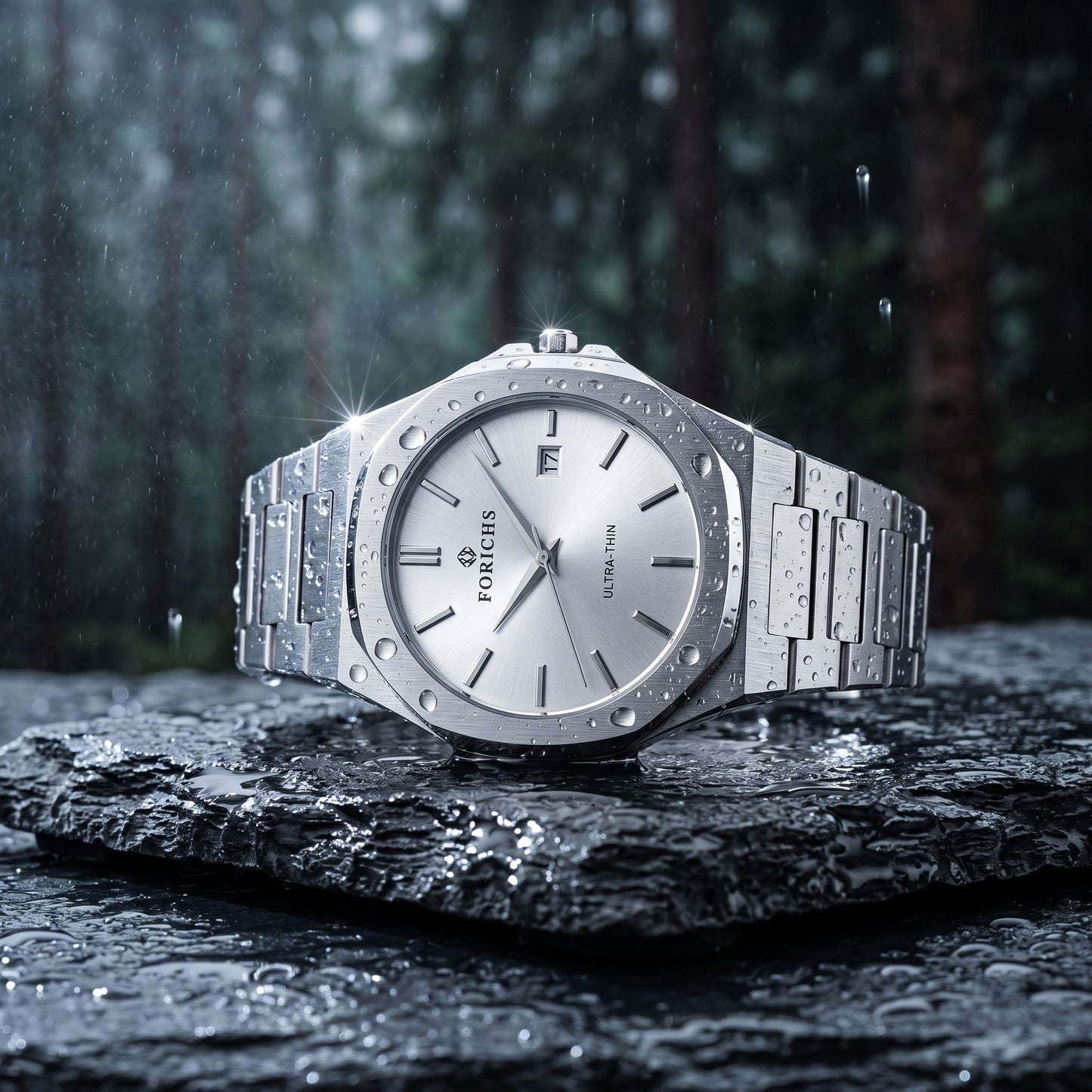 FORICHS Men’s Ultra-Thin Quartz Watch – Sapphire Crystal, Stainless Steel & Date