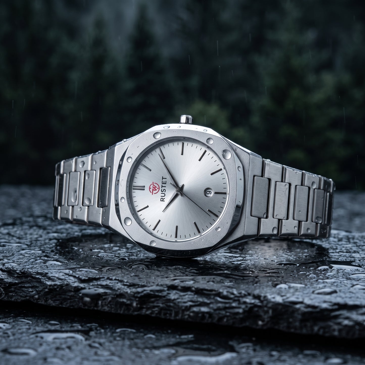 RUSTET Men's Ultra-Thin Sunburst Watch – Heavy Steel, Date Window & Waterproof