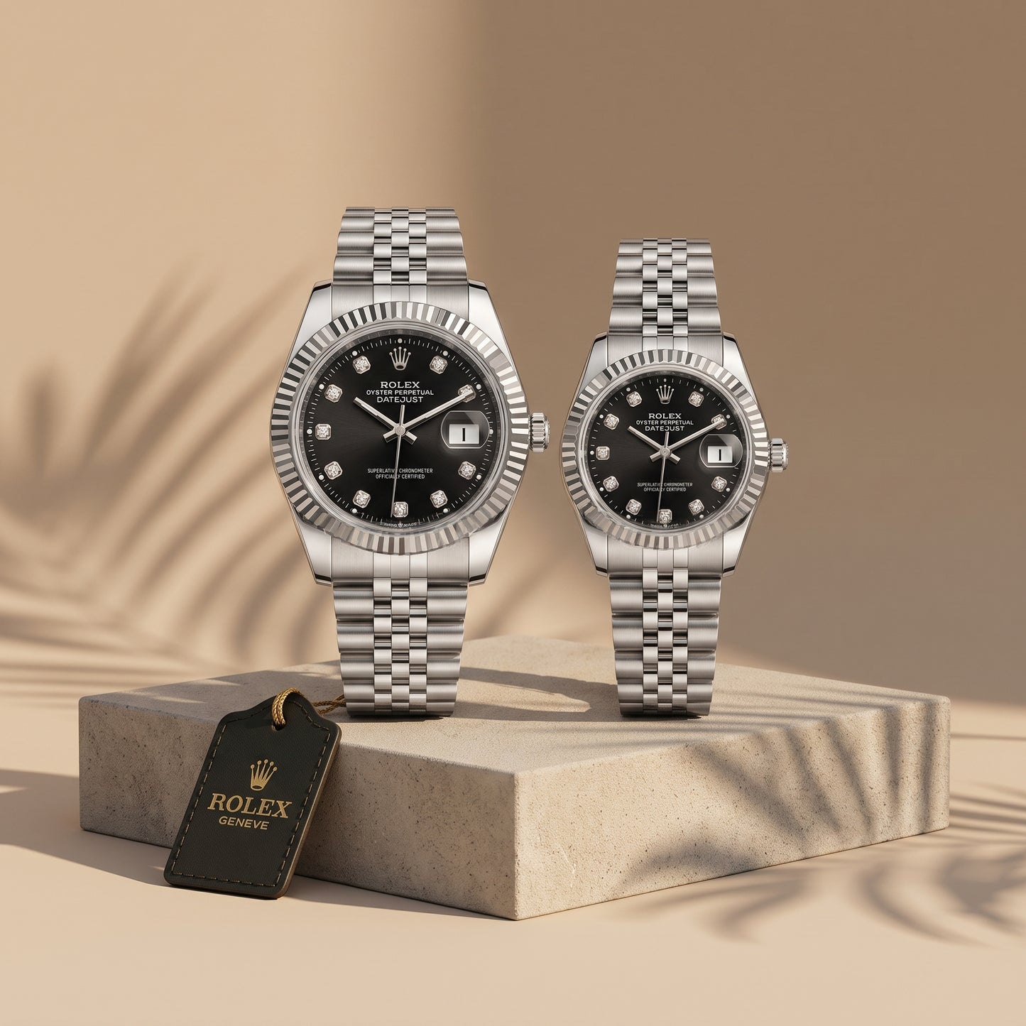 Rolex Datejust Couple Watch Set – Black Dial, Fluted Bezel & Jubilee Bracelet (His & Hers)