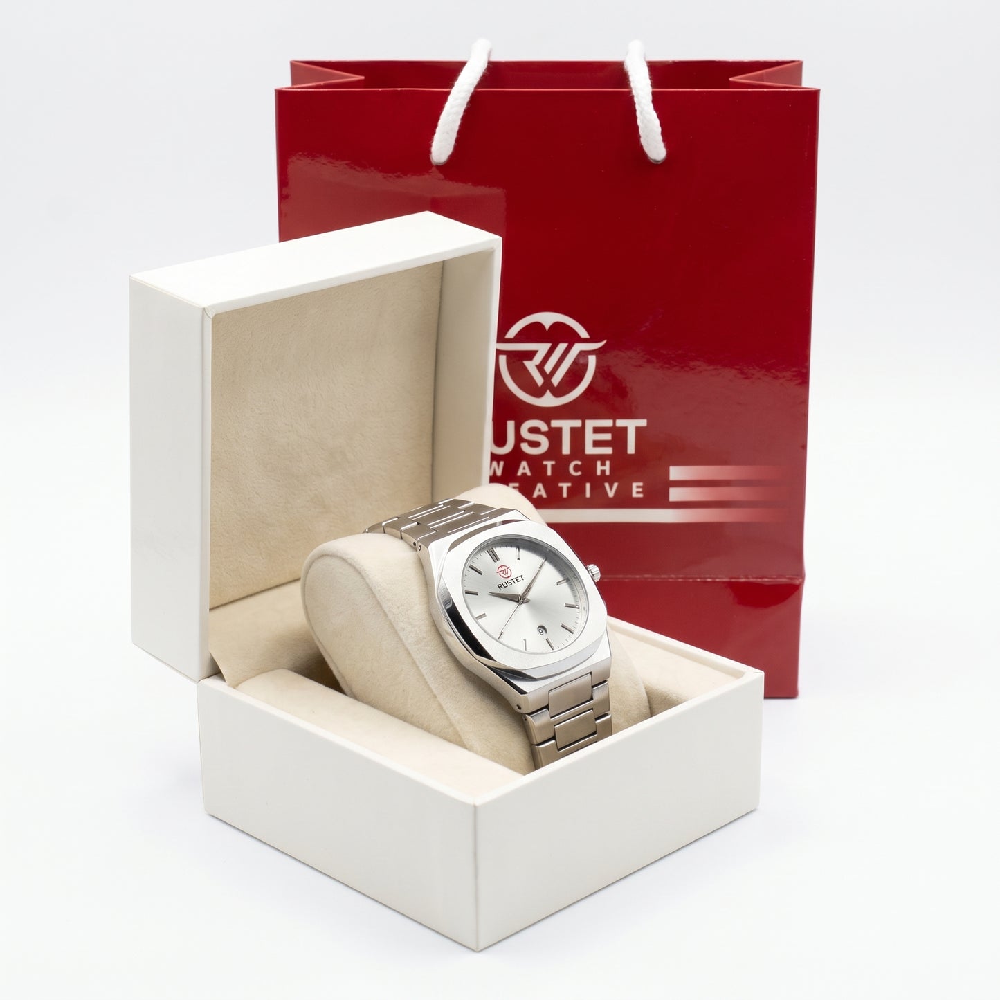 RUSTET Men's Ultra-Thin Sunburst Watch – Heavy Steel, Date Window & Waterproof