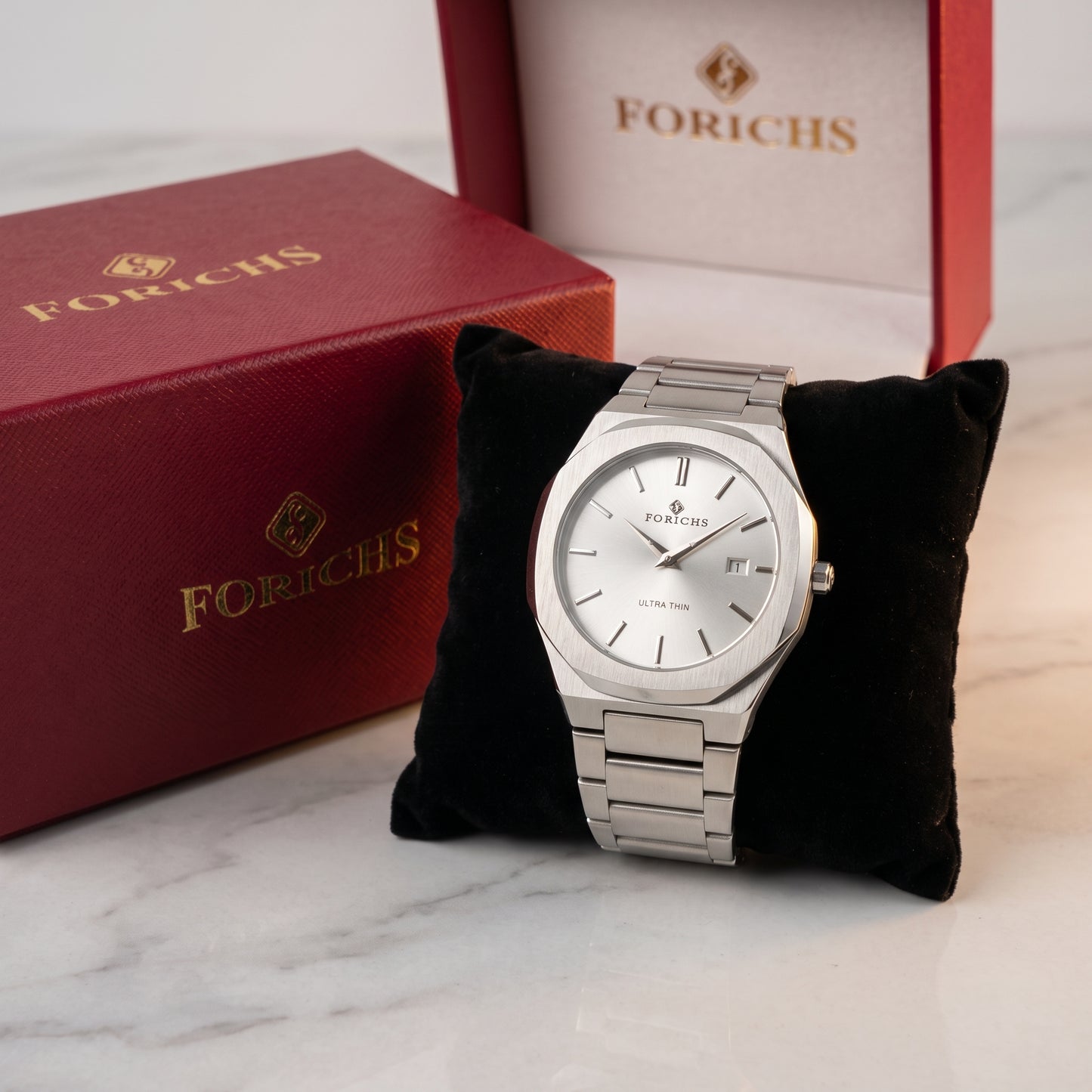 FORICHS Men’s Ultra-Thin Quartz Watch – Sapphire Crystal, Stainless Steel & Date