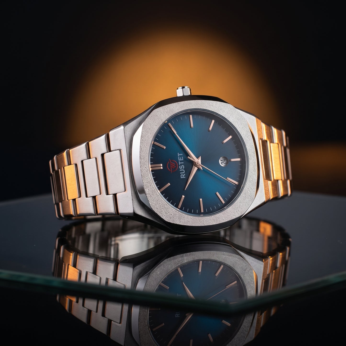 RUSTET Men's Ultra-Thin Sunburst Watch – Blue Dial, Heavy Steel & Waterproof
