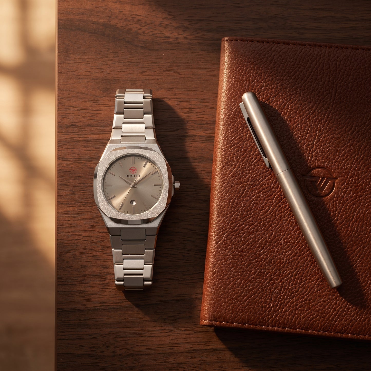 RUSTET Men's Ultra-Thin Sunburst Watch – Grey Dial, Heavy Steel & Waterproof