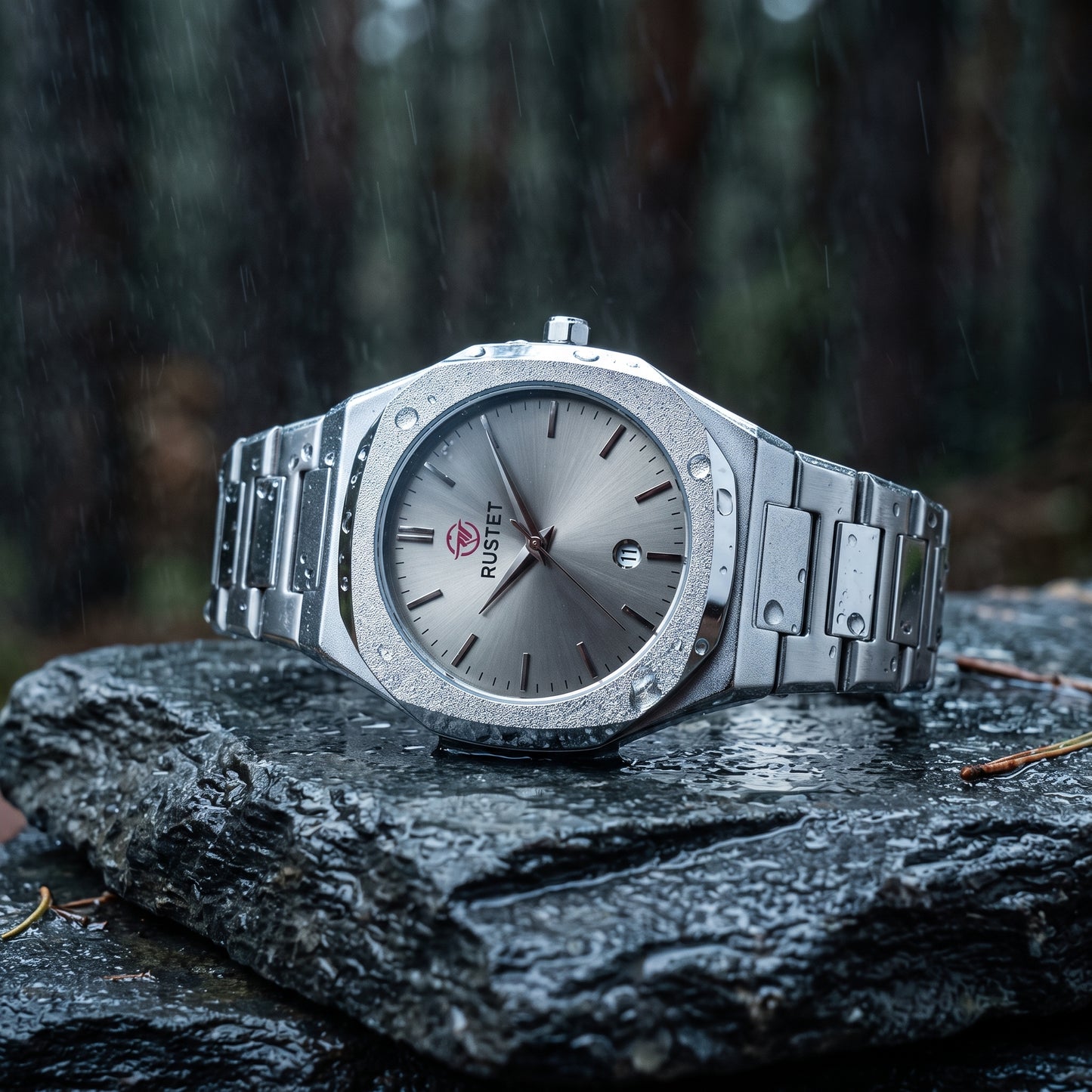 RUSTET Men's Ultra-Thin Sunburst Watch – Grey Dial, Heavy Steel & Waterproof