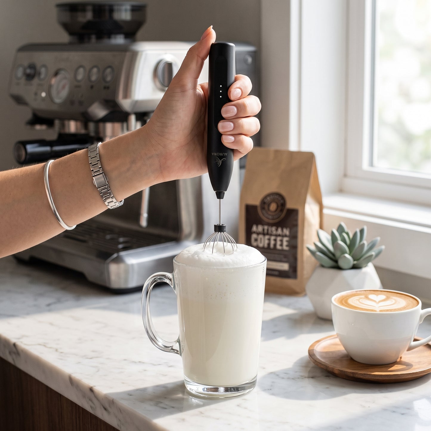 USB Rechargeable Electric Milk Frother Coffee Whisk Mixer
