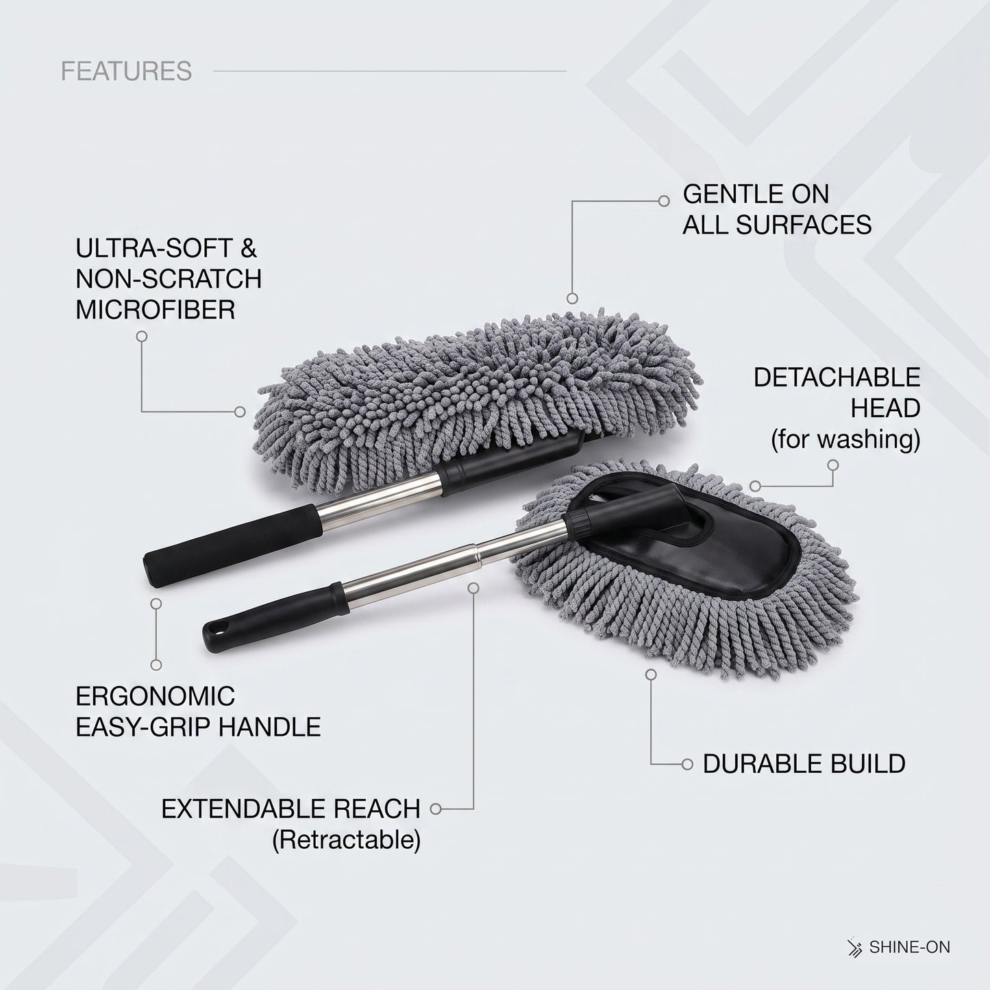 Extendable Microfiber Car Duster with Soft Scratch-Free Cleaning Head