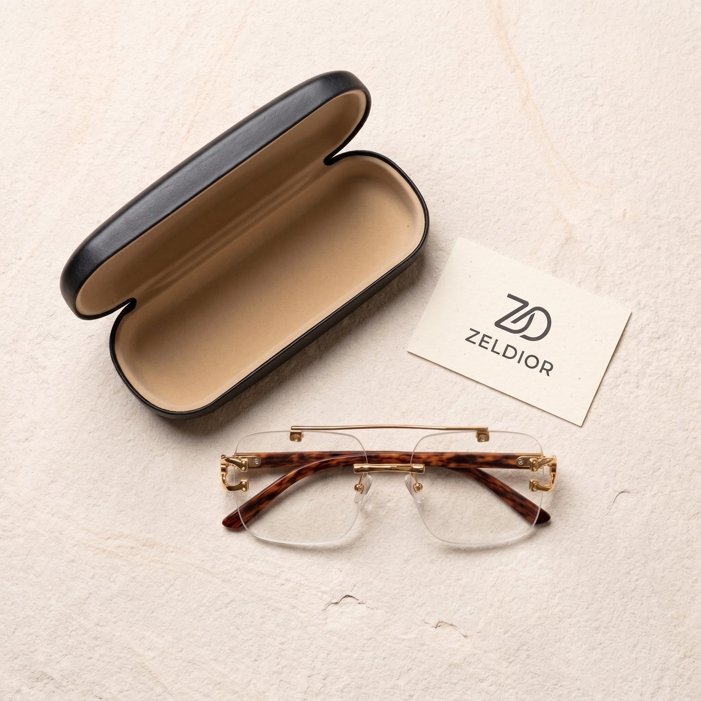 ZELDIOR Rimless Photochromic Aviator Sunglasses – Tortoise Jaguar Edition