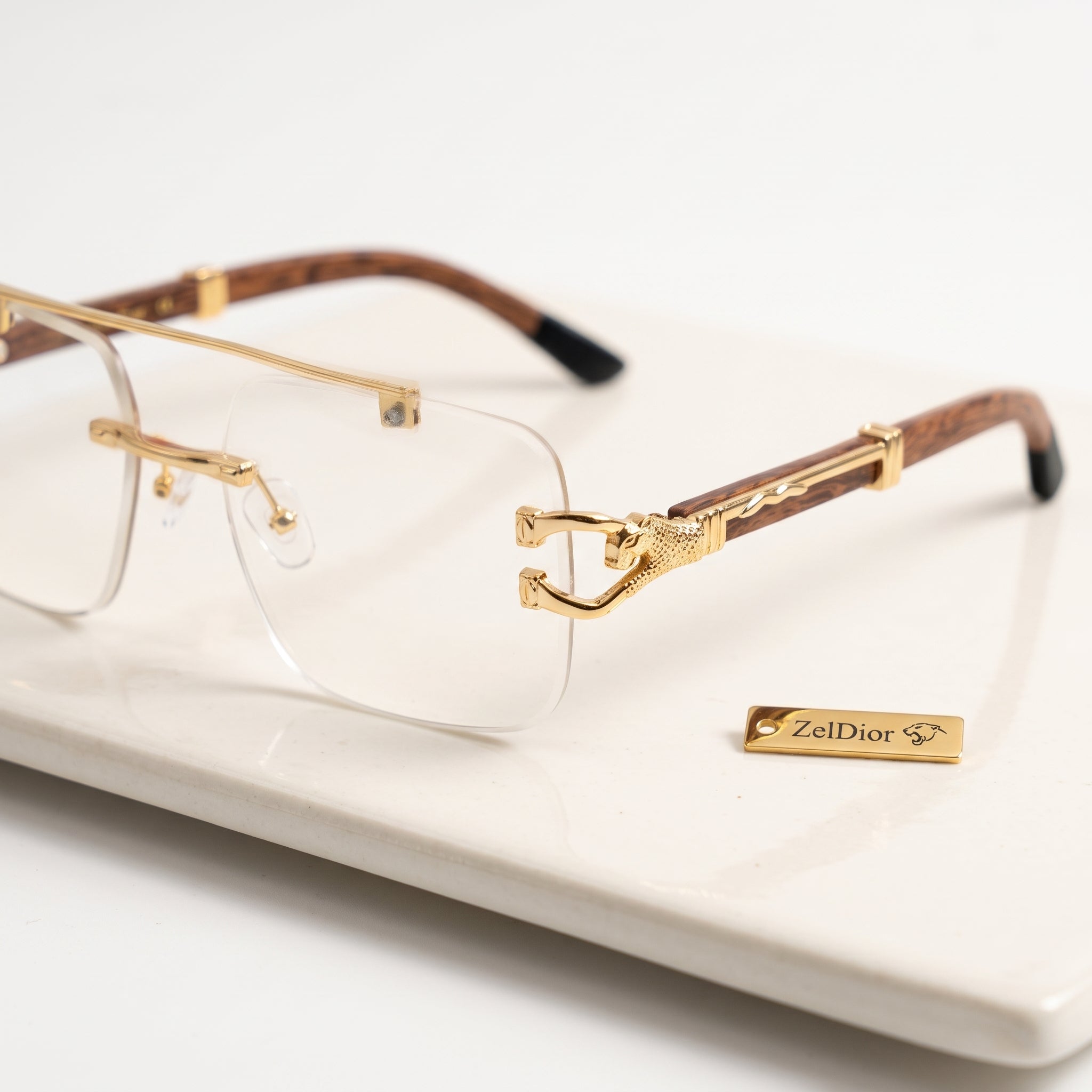 ZELDIOR Rimless Photochromic Aviator Sunglasses – Tortoise Jaguar Edition