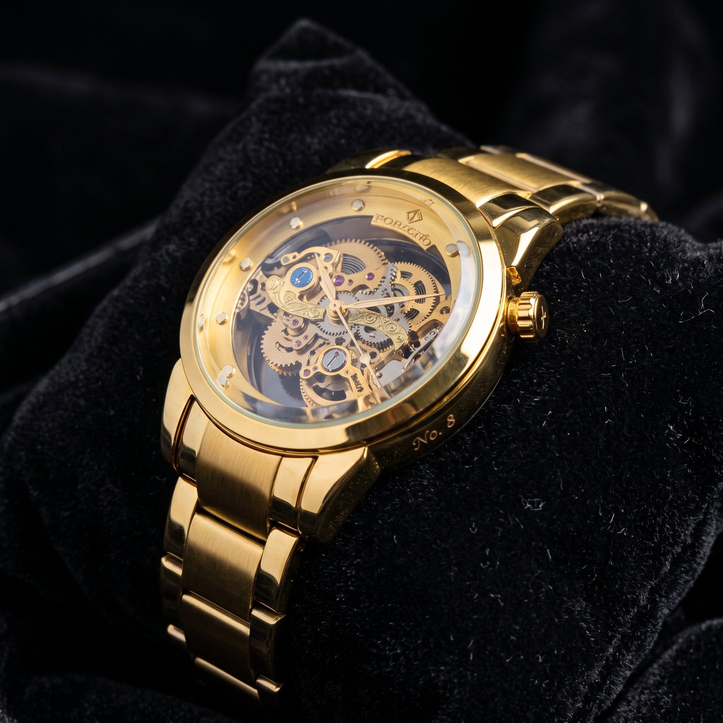 FORICHS Full Gold Quartz Skeleton Watch