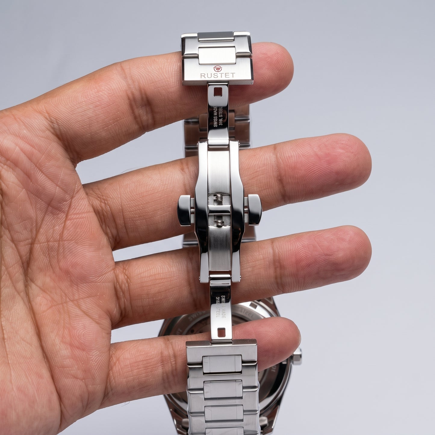 RUSTET Men's Ultra-Thin Sunburst Watch – Grey Dial, Heavy Steel & Waterproof