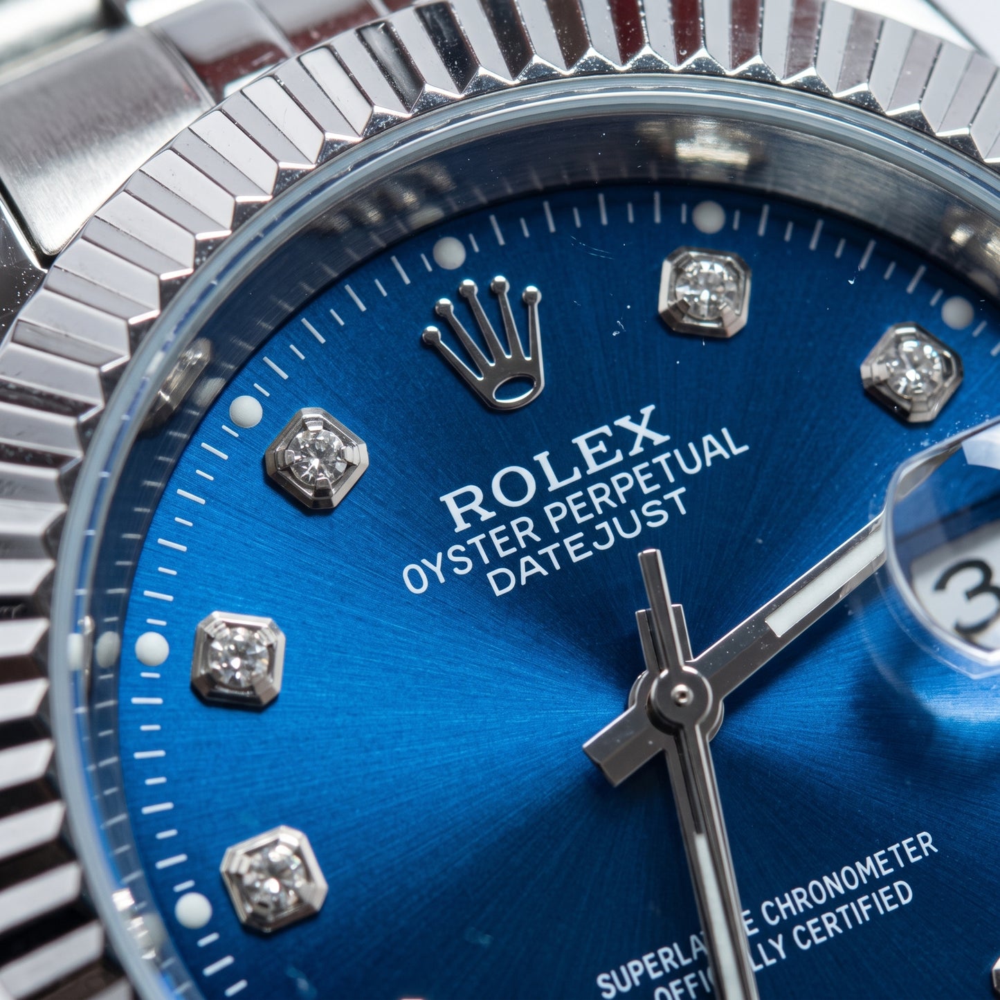 Rolex Men's Datejust Watch – Blue Dial, Fluted Bezel & Jubilee Bracelet