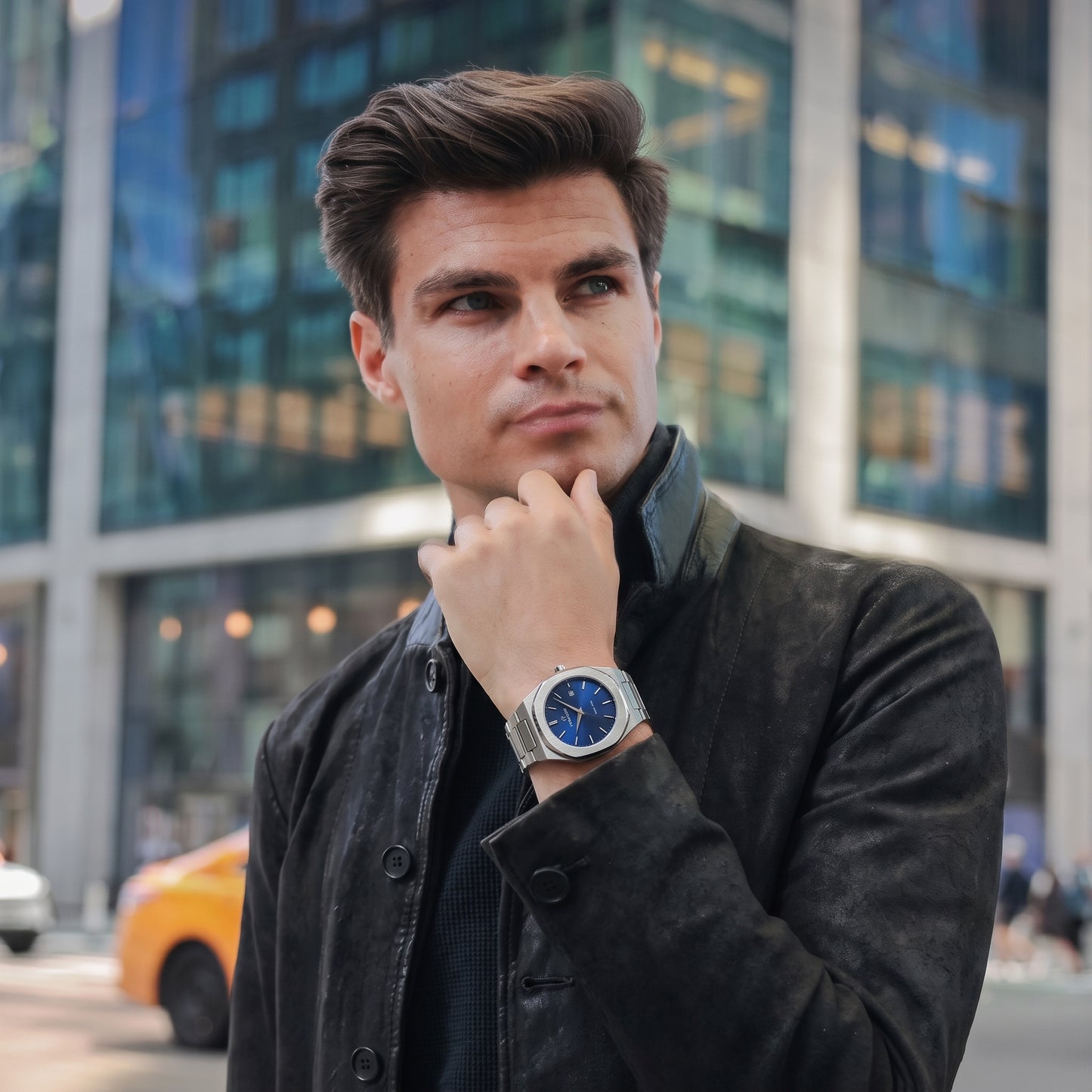 FORICHS Men's Ultra-Thin Quartz Watch – Sapphire Crystal, Steel & Blue Dial & Date