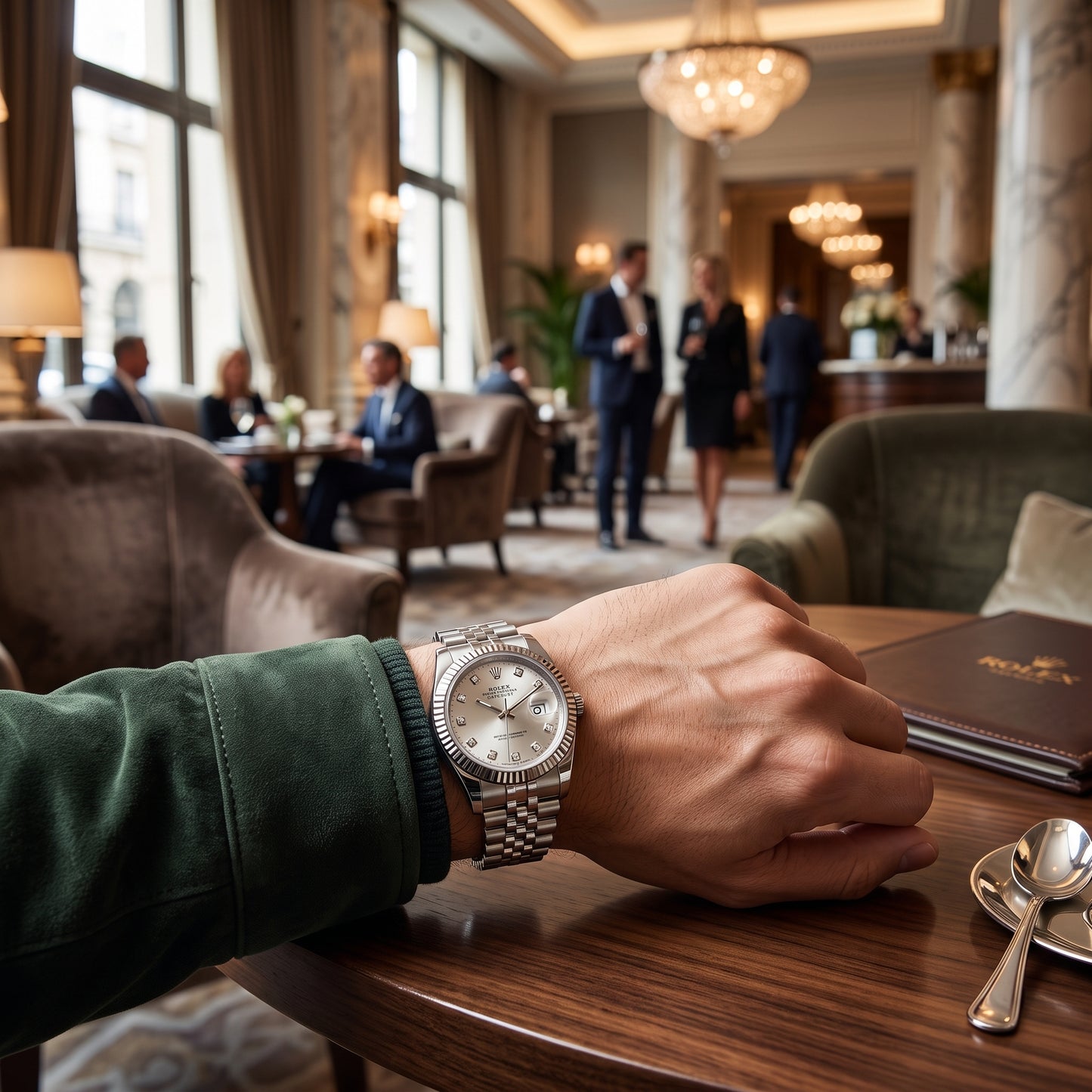 Rolex Men's Silver Datejust Watch – Fluted Bezel, Jubilee Bracelet & Diamond Markers