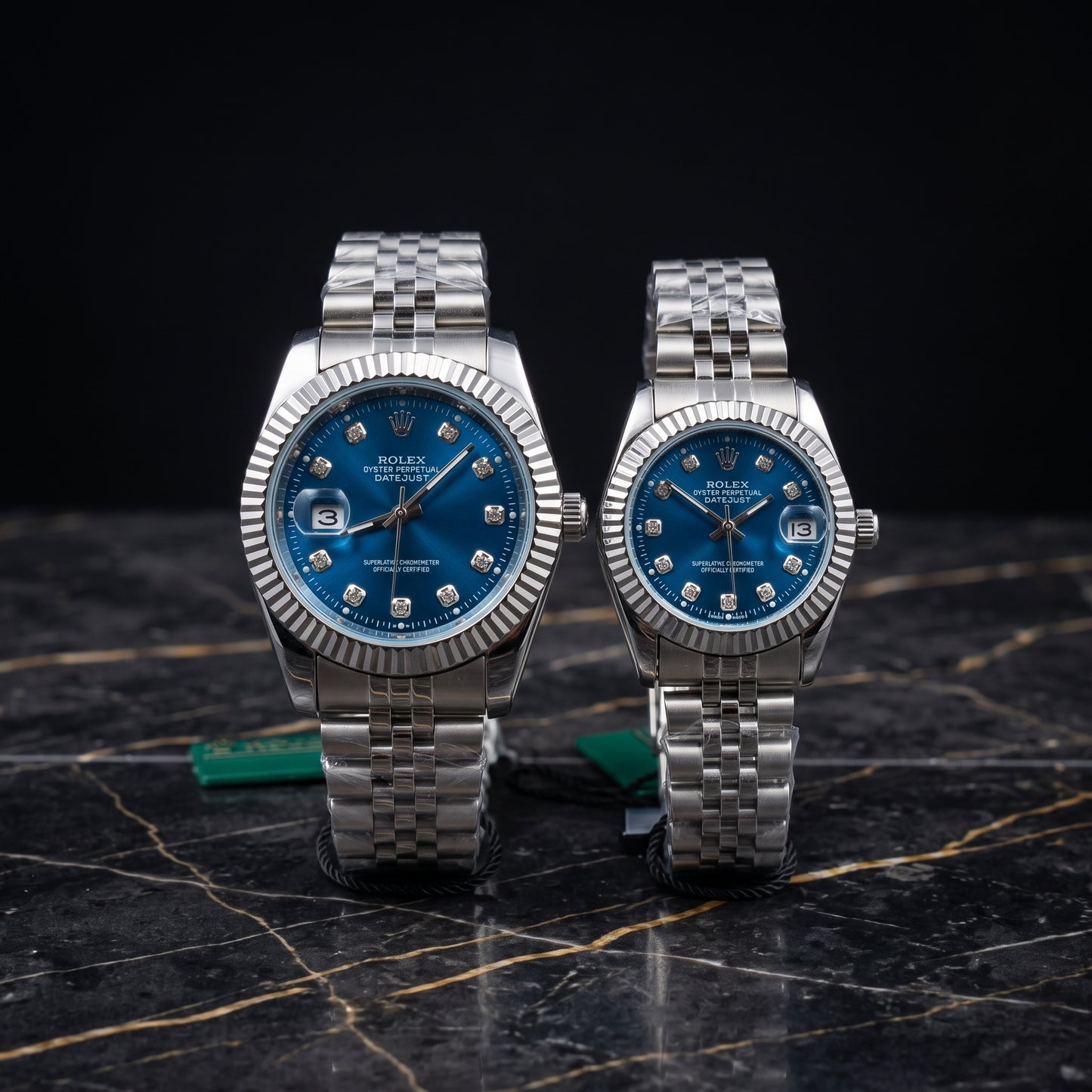 Rolex Datejust Couple Watch Set – Blue Dial, Fluted Bezel & Jubilee Bracelet (His & Hers)