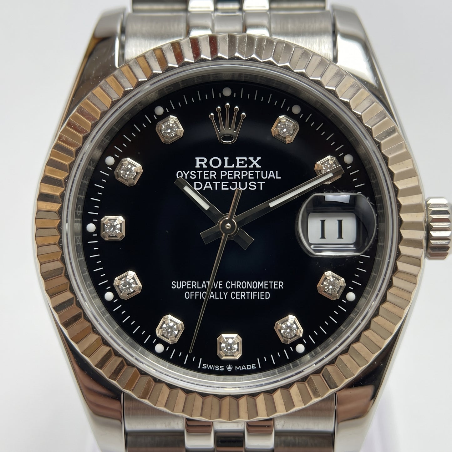 Rolex Women's Datejust Watch – Black Dial, Fluted Bezel & Jubilee Bracelet