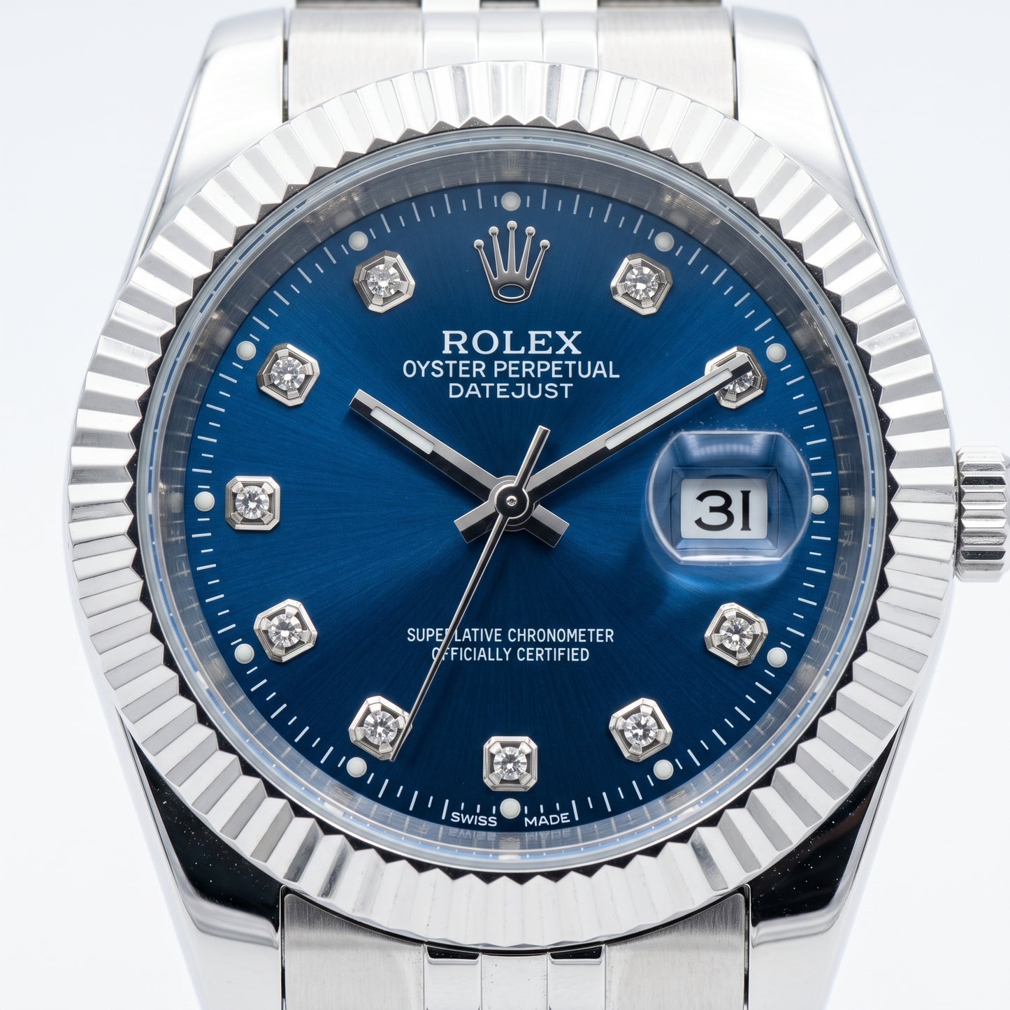 Rolex Men's Datejust Watch – Blue Dial, Fluted Bezel & Jubilee Bracelet