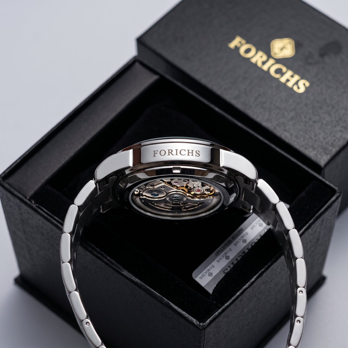 FORICHS Quartz Skeleton Watch with Blue Transparent Dial