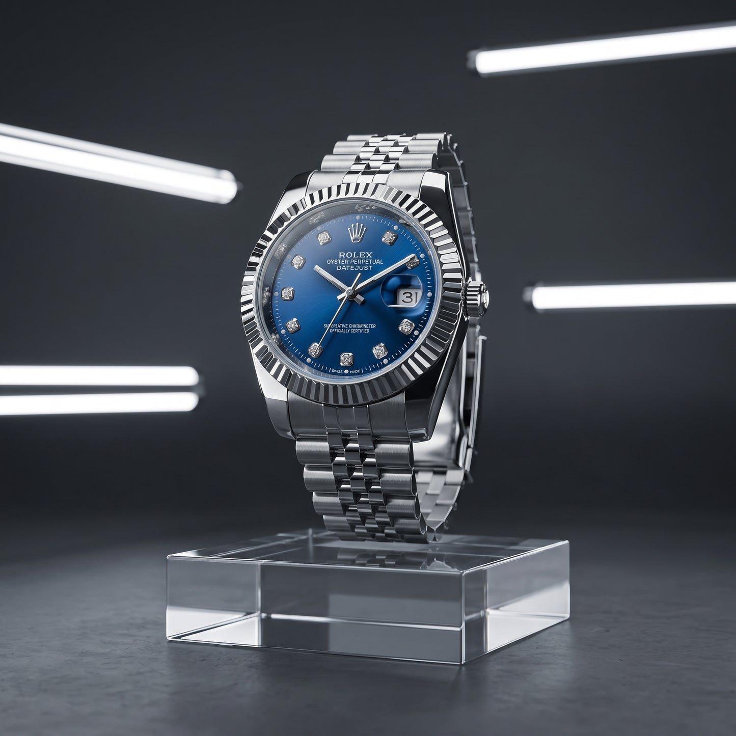 Rolex Men's Datejust Watch – Blue Dial, Fluted Bezel & Jubilee Bracelet