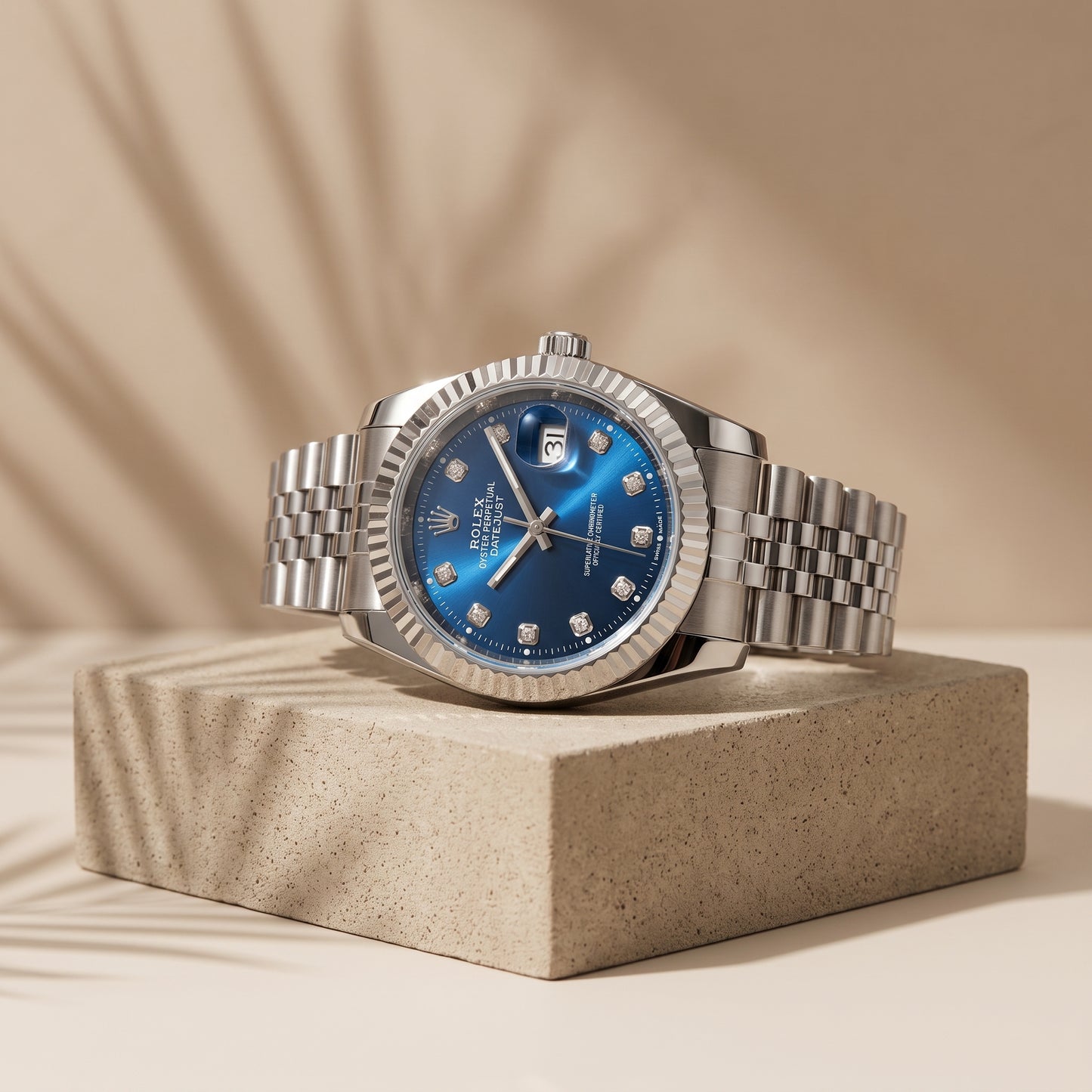 Rolex Men's Datejust Watch – Blue Dial, Fluted Bezel & Jubilee Bracelet