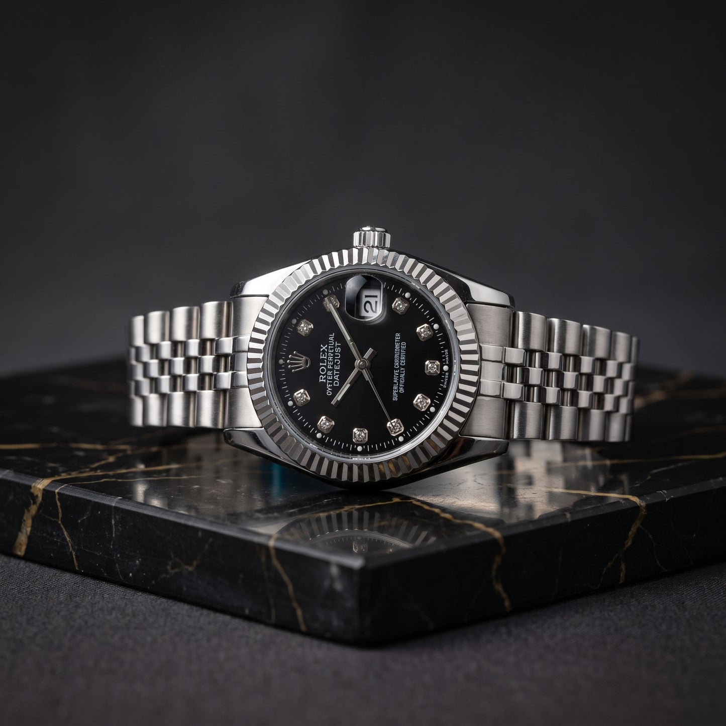 Rolex Men's Datejust Watch – Black Dial, Fluted Bezel & Jubilee Bracelet