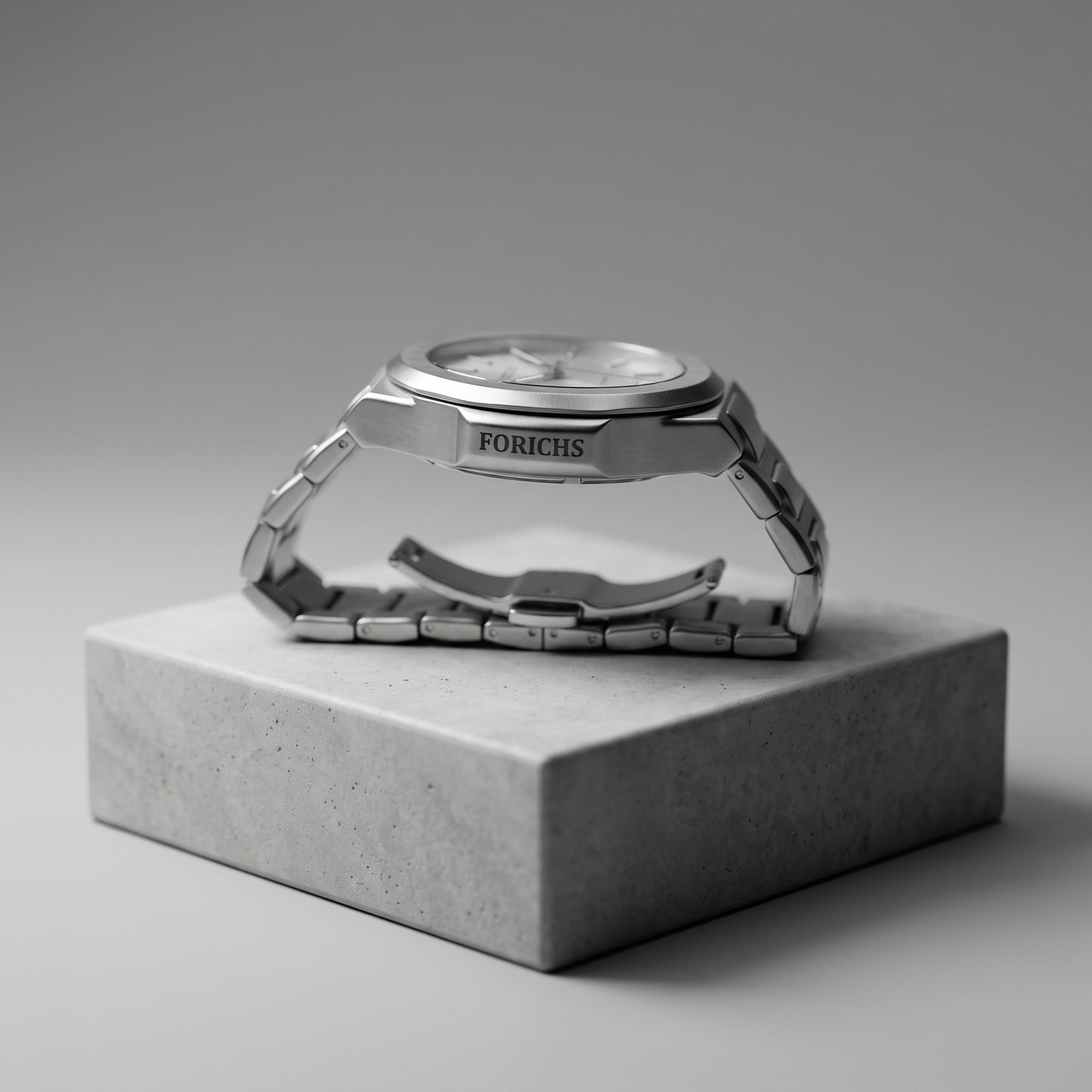 FORICHS Silver Steel Watch with Day-Date Display
