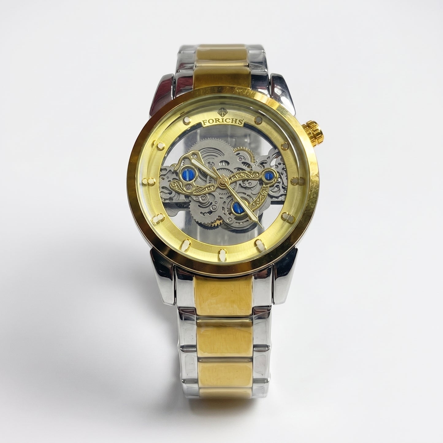 FORICHS Two-Tone Gold Quartz Skeleton Watch