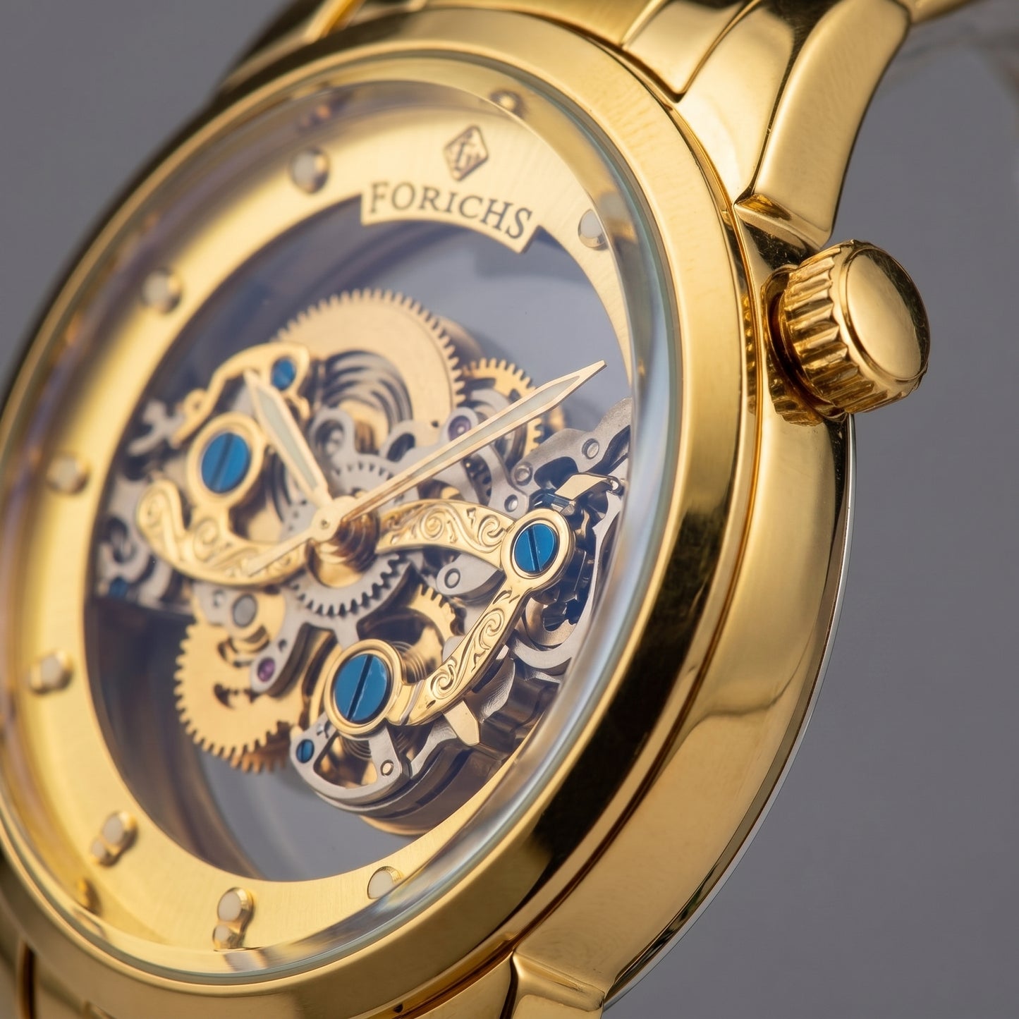FORICHS Full Gold Quartz Skeleton Watch