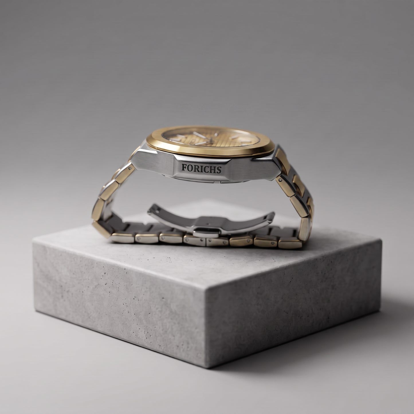 FORICHS Two-Tone Gold Dial Quartz Watch with Day-Date Display