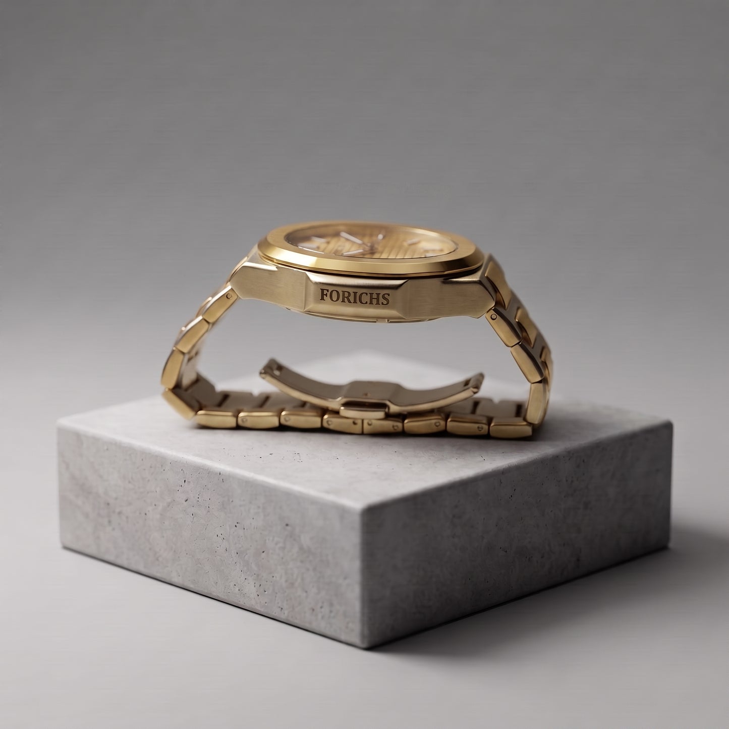 FORICHS Full Gold Dial Quartz Watch with Day-Date Display