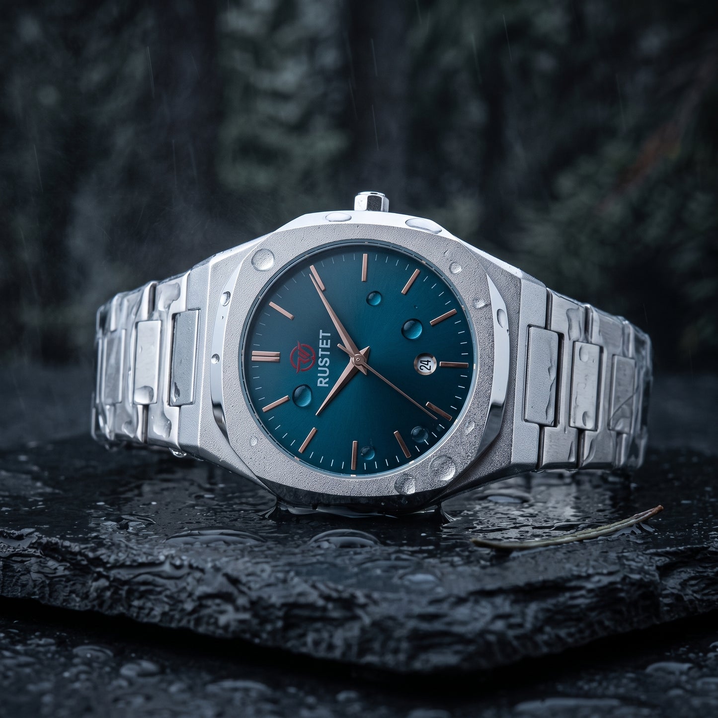 RUSTET Men's Ultra-Thin Sunburst Watch – Blue Dial, Heavy Steel & Waterproof