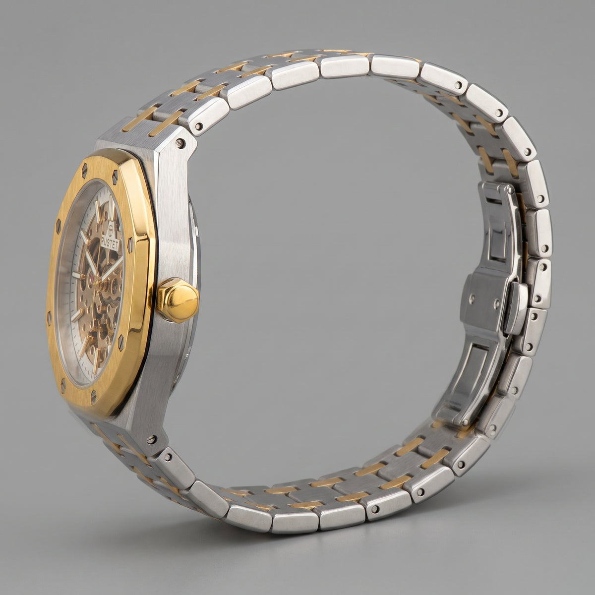 RUSTET Men's Two-Tone Skeleton Watch – Automatic Movement, Steel & Waterproof