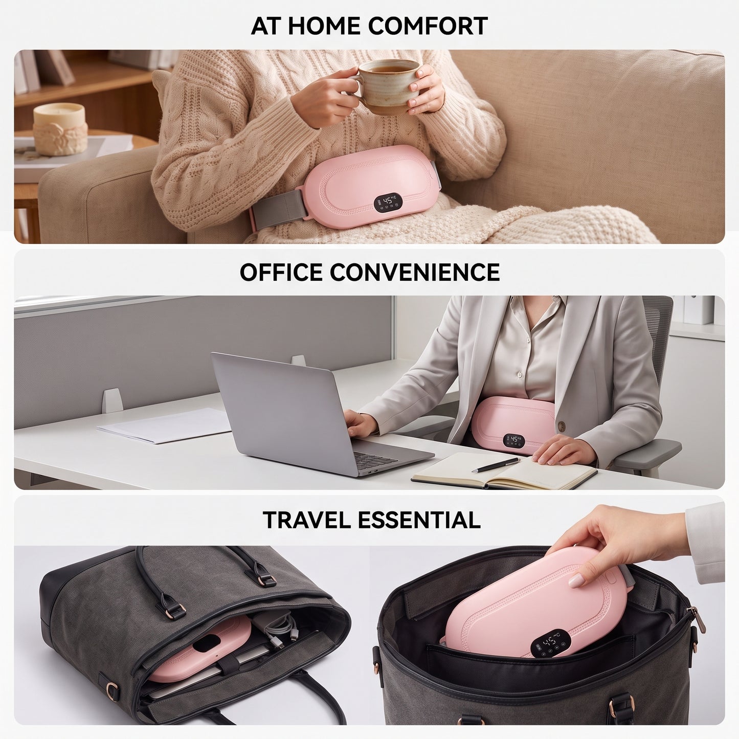 Smart Rechargeable Heat Belt with Vibration Massage | Digital Heat Therapy for Back, Waist & Menstrual Pain Relief