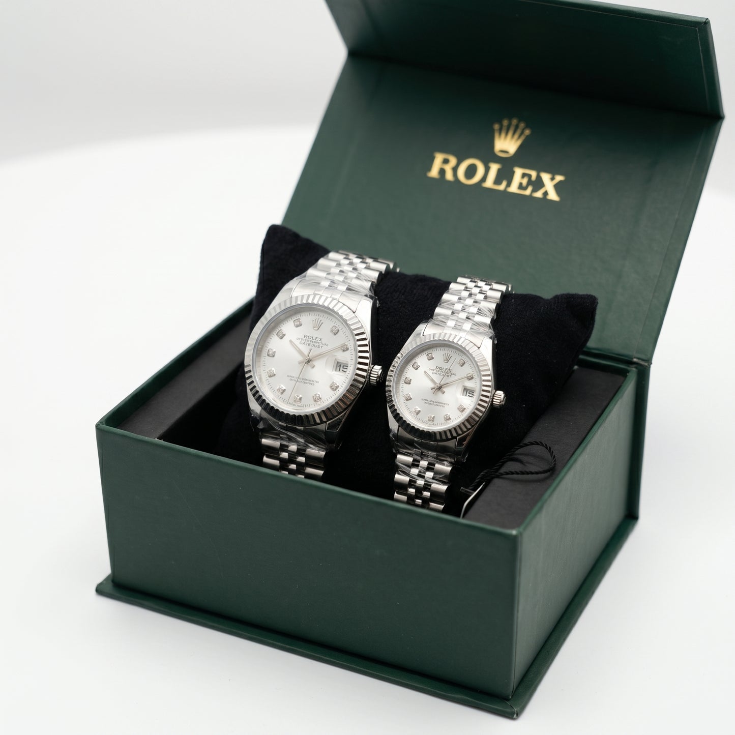 Zeldior Rolex Datejust couple watch set silver dial his and hers