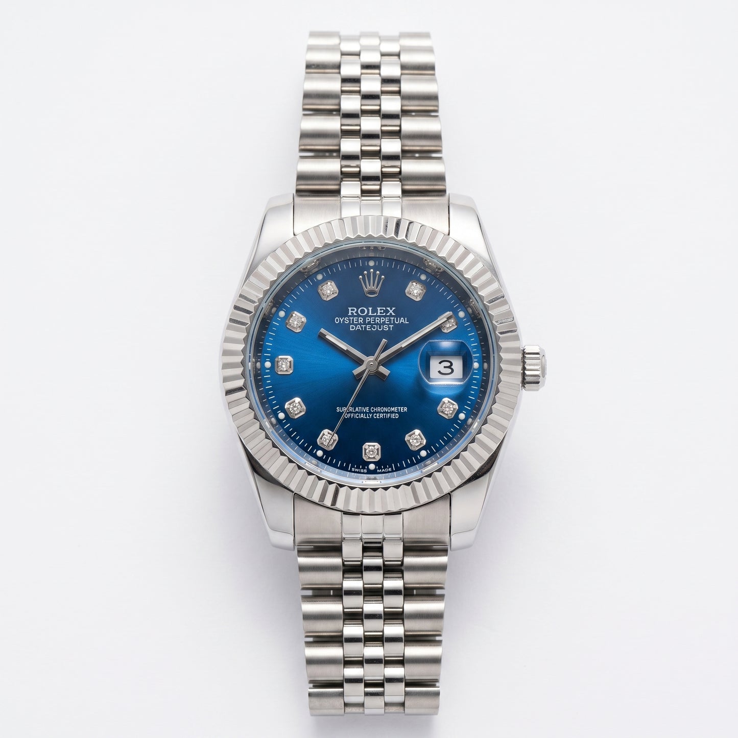 Zeldior Rolex Datejust blue dial watch in original Rolex box