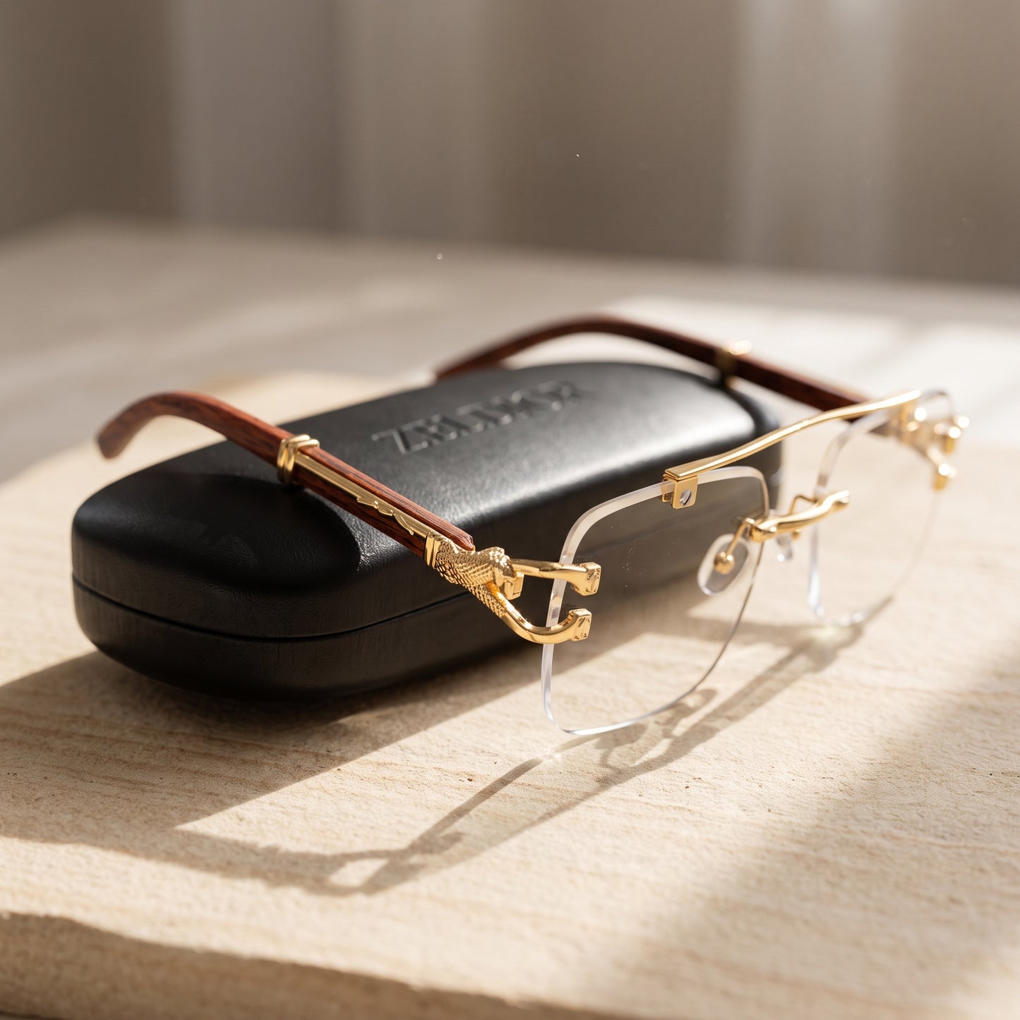 ZELDIOR Rimless Photochromic Aviator Sunglasses – Tortoise Jaguar Edition