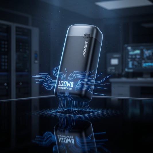 NOHON 100W SuperCharge power bank with premium branded case shown inside gift packaging